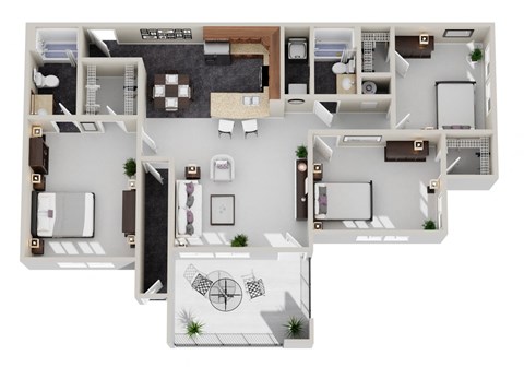 Floor plan for 3 beds, 2 baths, 1412 sqft